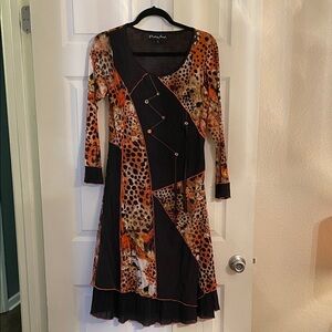 Pretty Angel Orange and Black Patchwork Dress